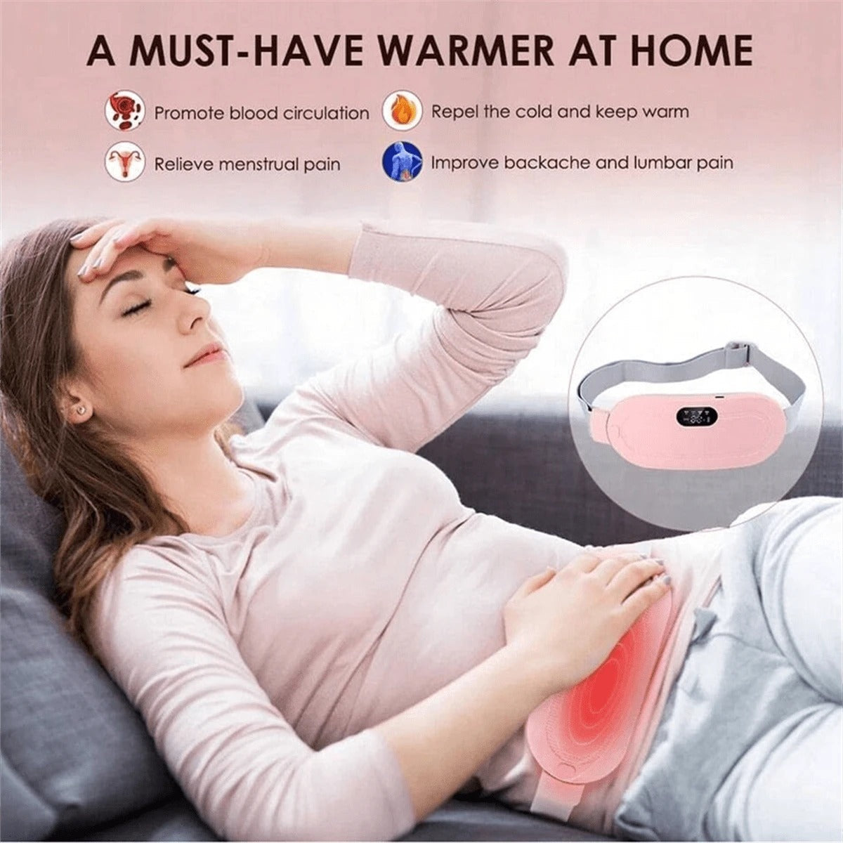 Ceinture de massage électrique rechargeable pour les règles, avec fonction de vibration et de chauffage pour soulager les maux de règles et garder la taille et l'abdomen au chaud. Cadeau pour les femmes